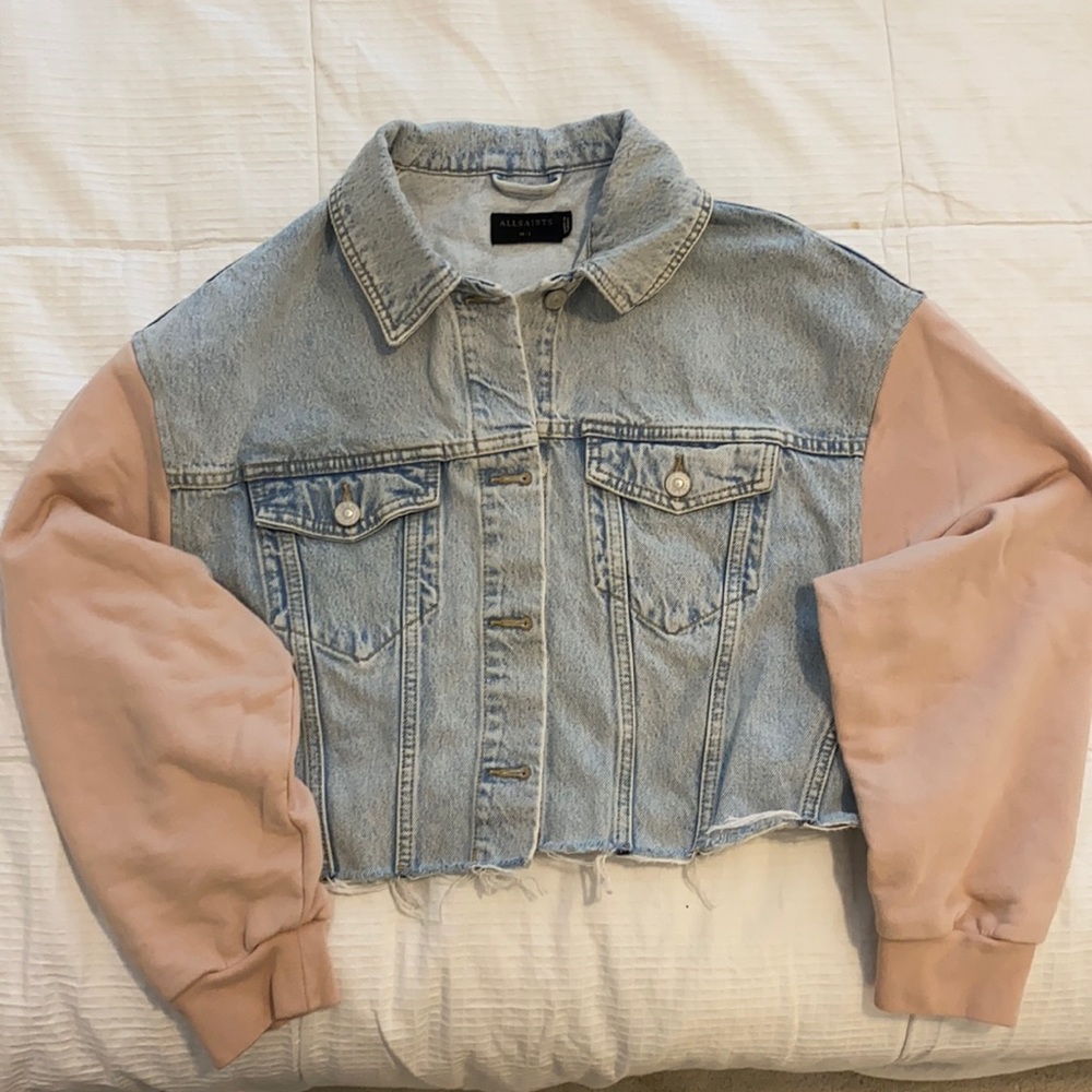 Allsaints Anders Cropped Denim Sweatshirt Jacket